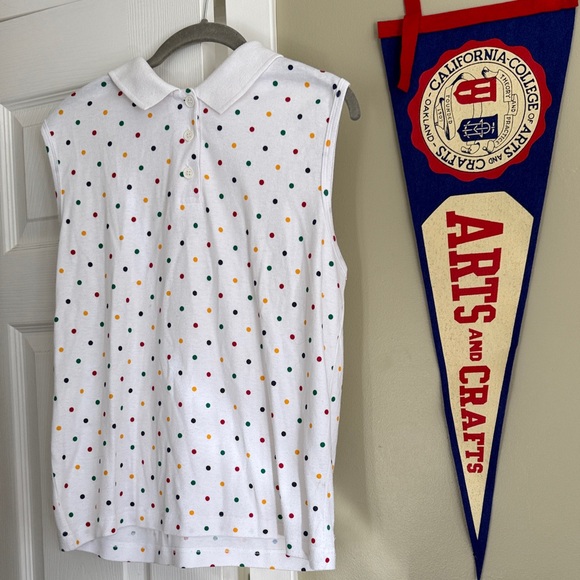 Vintage White Polka Dot Sleeveless Polo Shirt - Picture 2 of 3